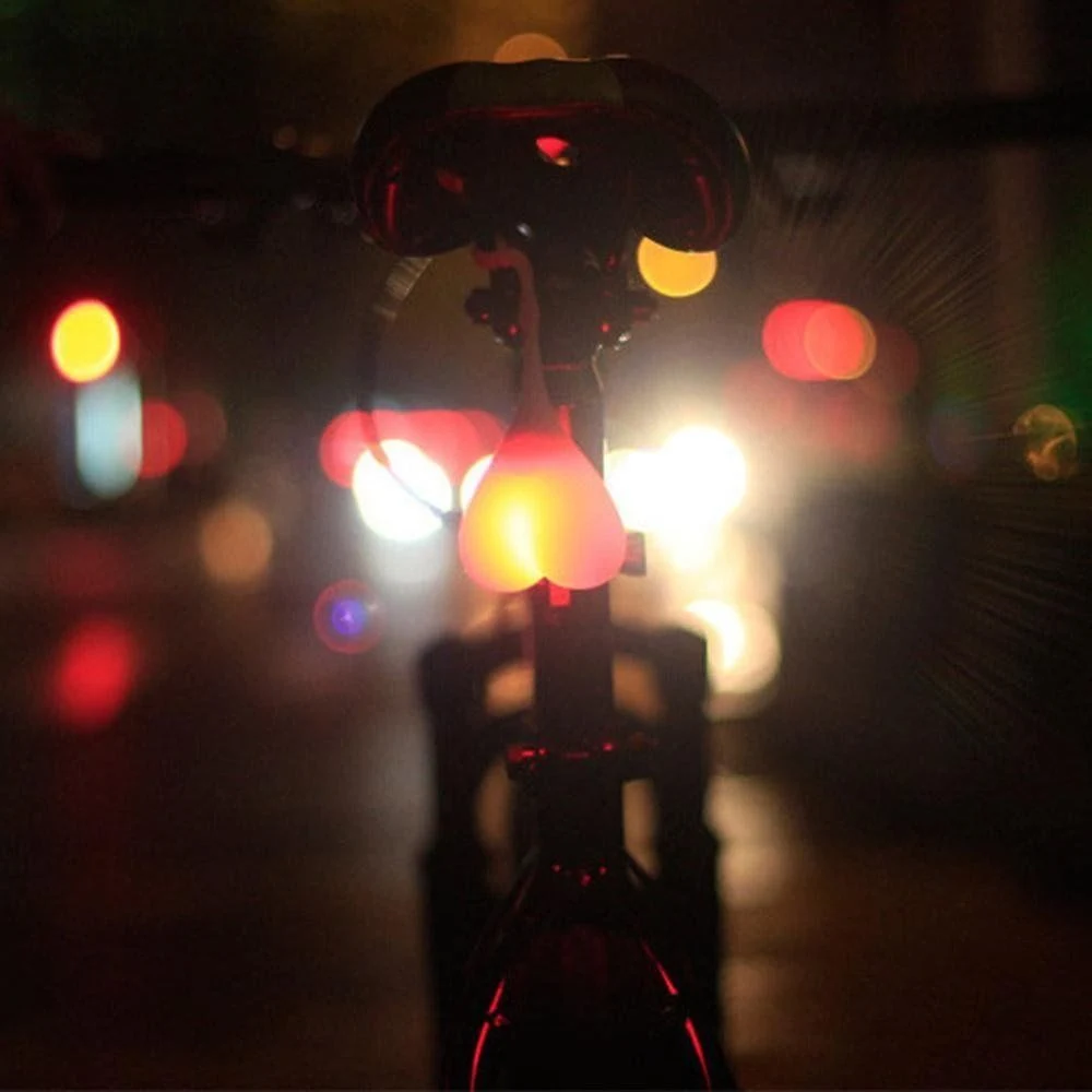 Mini RGB LED Silica Red Warning Lights Bicycle Seat Back Heart Shape Taillight 2PCS Cr2032 with 3 Flash Modes