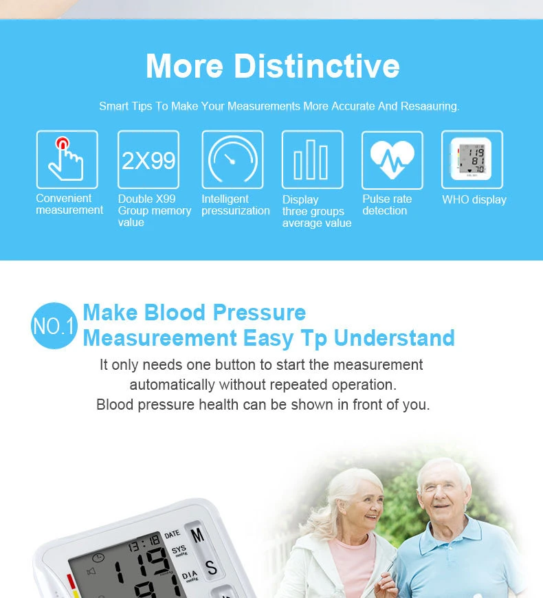 LED Heart Rate Accept OEM Carton Box Blood Preessure Bp Monitor